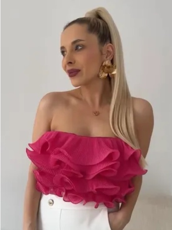 Zara Tops - Zara Pink Pleated Ruffle Off Shoulder Crop Top Strapless S NWT